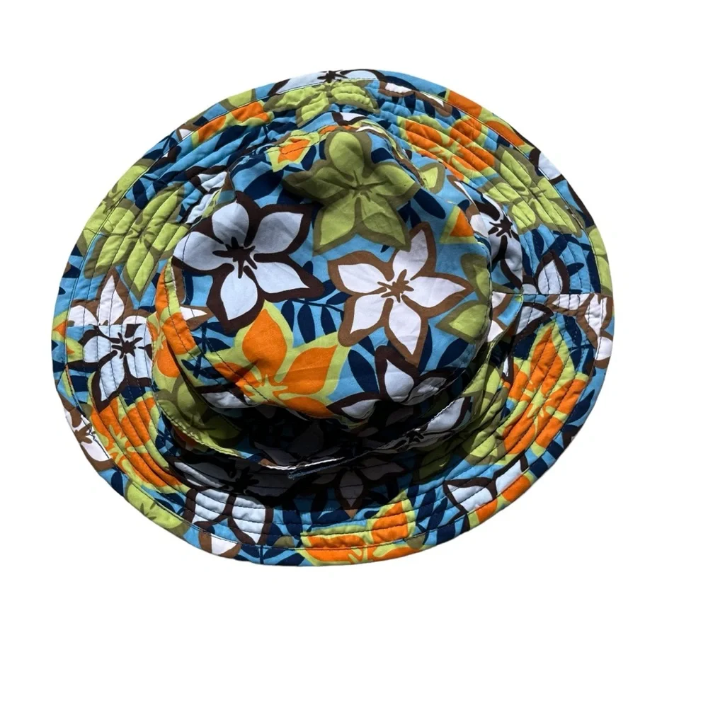 One Step Ahead Kid’s Medium Navy Blue, Tropical Flowers UV Protection Bucket Hat